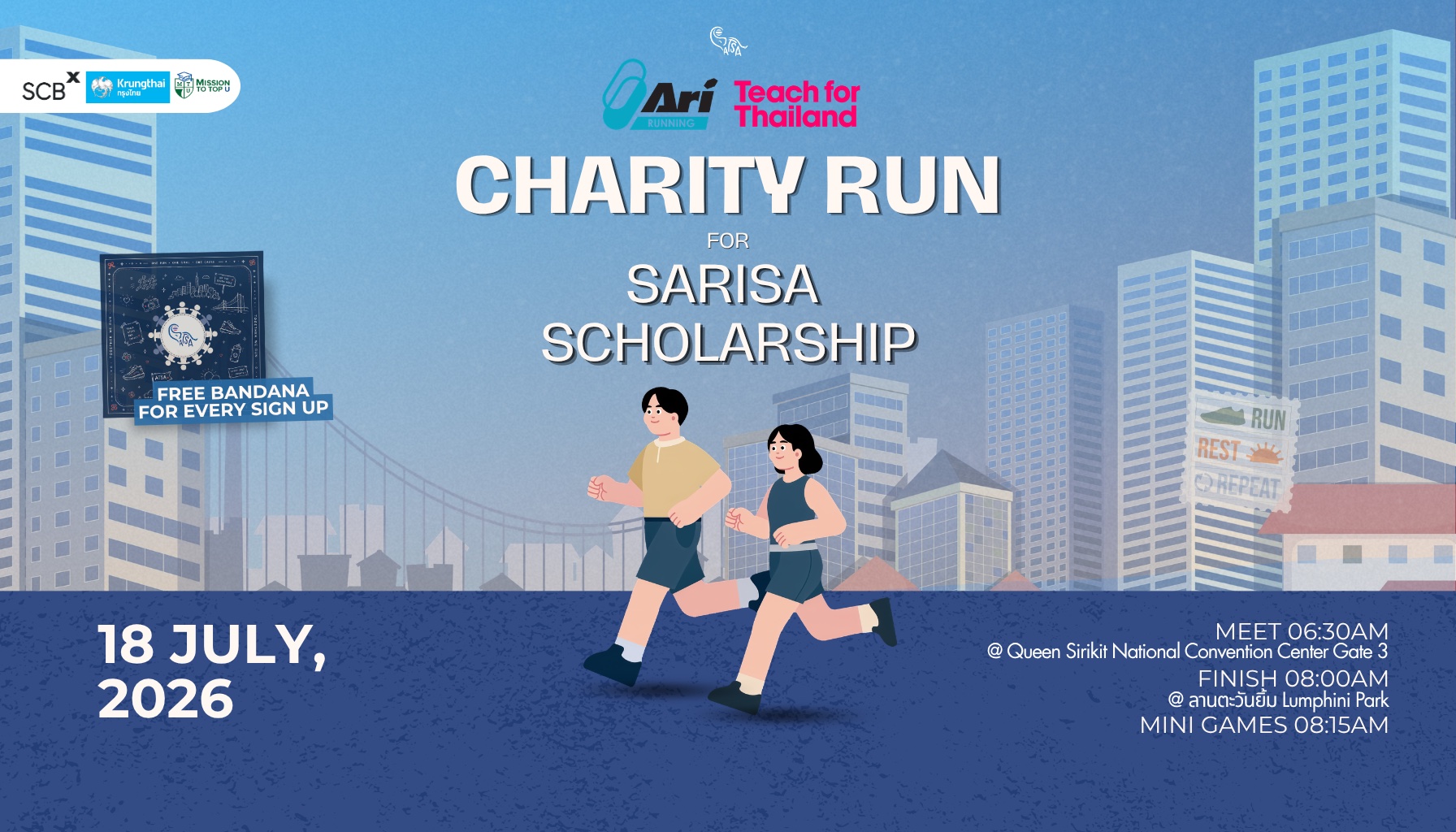 Charity Run for the Sarisa Scholarship — 18 July 2026, QSNCC → Lumphini Park, Bangkok